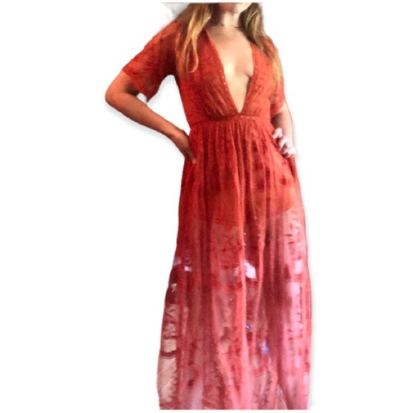 Lace Romper Honey Punch Maxi - Picture 3 of 8